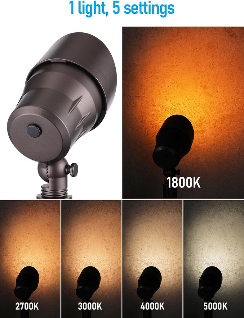 4-Pack 5CCT 5W 12-24V Low Voltage LED Spotlight Oil Rubbed Bronze | 1800K2700K3000K4000K5000K, Landscape Pathway