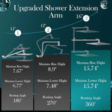 12'' Rain Shower Head Combo, High Pressure Rainfall Shower Head with 16'' Flexible Adjustment of Height/Angle Upgraded