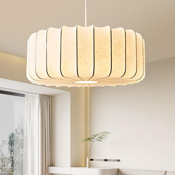 20 inch Lantern Pendant Light Wabi Sabi 3 Color Adjustable Ceiling Hanging Lamp Chandelier with White Imitation Silk