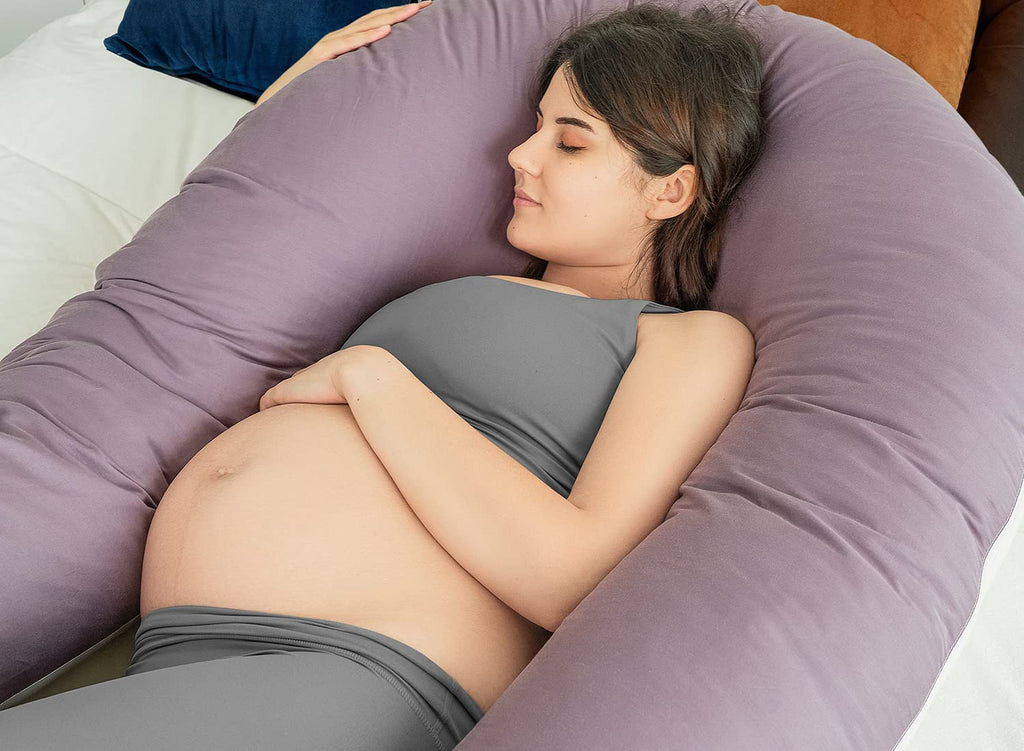 Extra Long U Shaped Pregnancy Pillow and Extra Pillowcase Grey