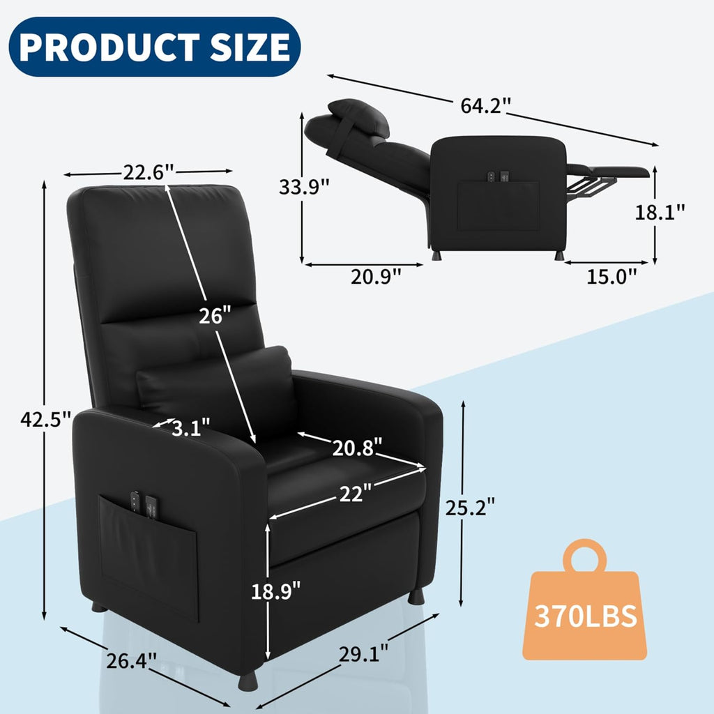 Power Recliner Chair, Adjustable Electric Recliner Ergonomic Overstuffed PU Leather Single Sofa, Tall Back, Padded
