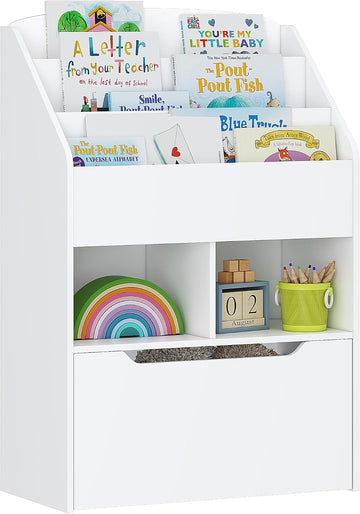 Kids Bookshelf with Movable Toy Box, Toddler Book Shelf and Toy Storage, Children Book Display Rack Toy Chest Combo