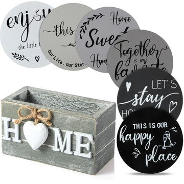 House Warming Gifts New Home Farmhouse Coasters Set of 6, Gray