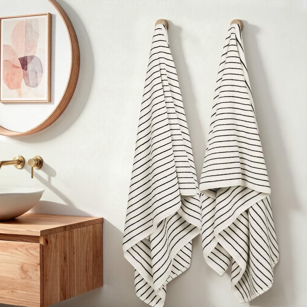 & Cream Striped Bath Sheets Set of 2, Extra Large Bath Towels | Cotton Bath Towel Oversized , Beach & Pool, 35" x 70"