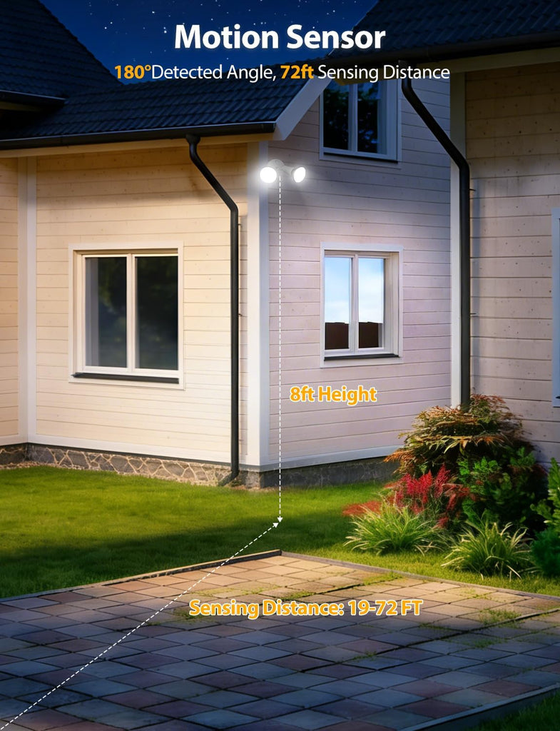 2 Head Motion Sensor Outdoor Lights, Adjustable Twin PAR38 Holder, 2 Pack Hardwired Outdoor Flood Light Fixture 300W