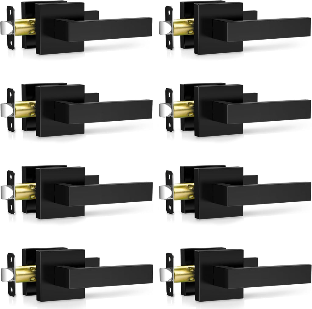 8 Pack Matte Black Door Handles Interior, Passage Door Knobs Closet Door Levers