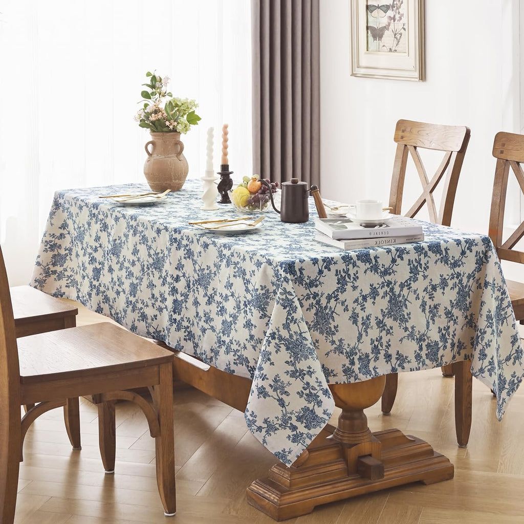 Cotton Linen Rectangle Tablecloth - Pastoral Floral Tablecloth Washable Table Cloth Dining Room Tabl