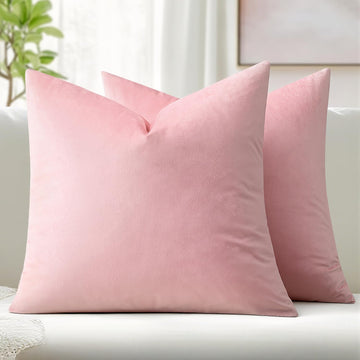 Velvet Throw Pillow Covers 20x20 Inch Pack of 2 Bright Pink