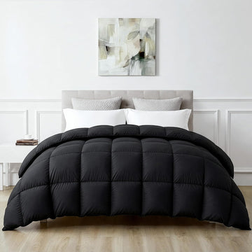 Goose Feather Down Fiber Comforter Twin, Lightweight 100% Cotton Duvet Insert Medium Warmth, Cloud Soft Hotel Luxury