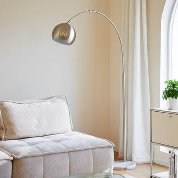 Inspired Arco Style Modern Floor Lamp, Brushed Nickel Arc Floor Lamp with LED Bulb, Marble Base Contemporary Tall Lamp Couch Sofa