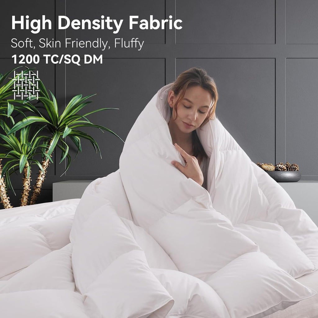 Goose Feather Down Fiber Comforter King, 100% Organic Cotton Fabric Duvet Insert,1200TC,750+FP, Hote