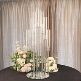 47" Tall - 10 Arms Clear Crystal Cluster Round Candelabra, Pillar Candle Holders with Mirror Base , Party Decorations