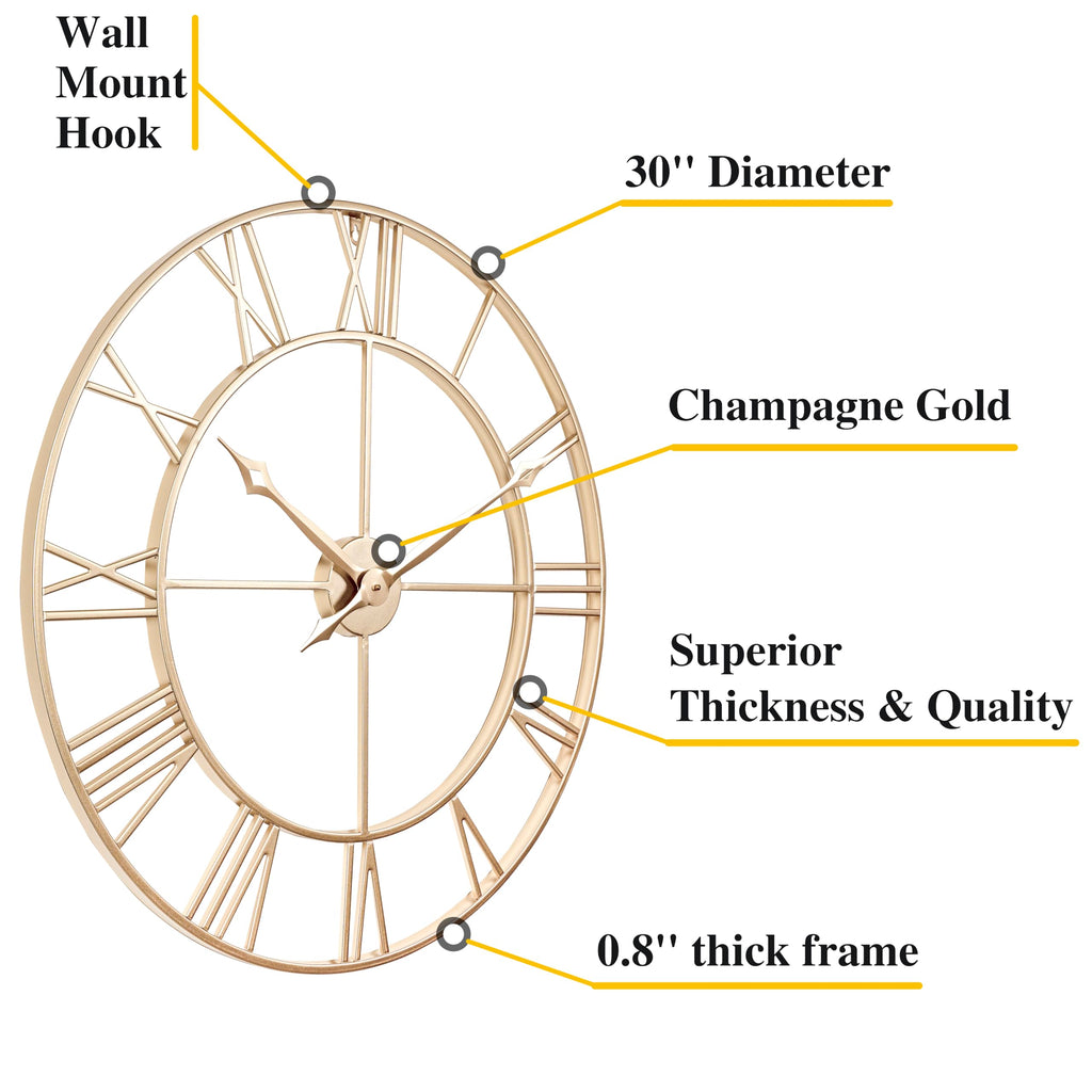 Large 30 Inch Gold Wall Clocks Decor