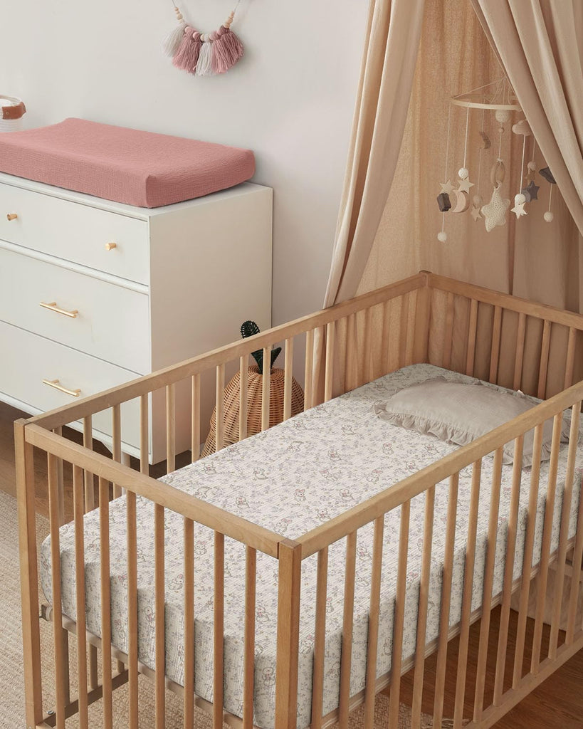 Muslin Crib Sheets, 2 Pack, Blush Bunny Floral & Dusty Pink
