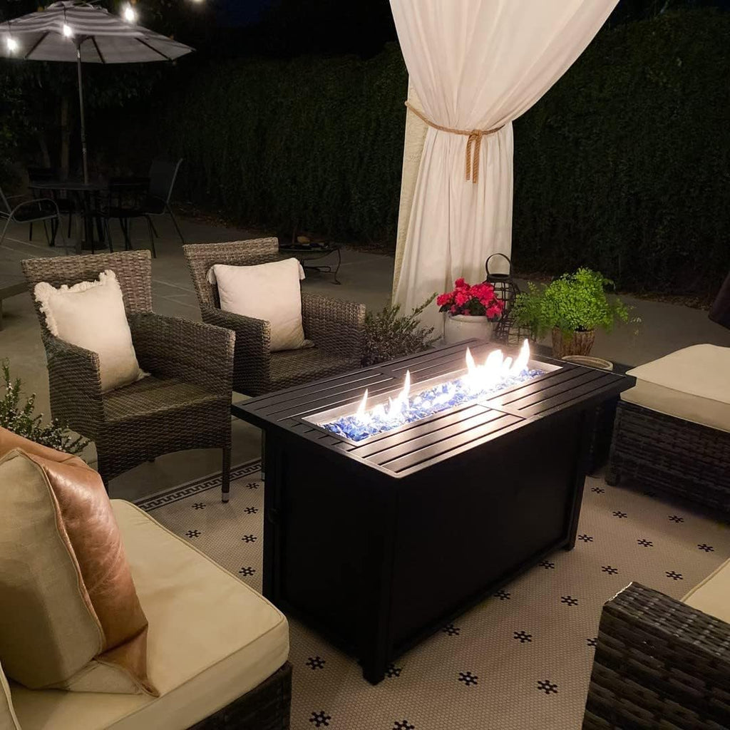 Propane Gas Fire Pit Table 45 Inch 50,000BTU Rectangular Outdoor Firepits for Outside Patio with Lid and Blue Fire