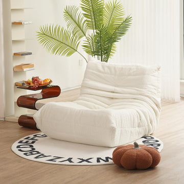 Mid Century Armless Floor Sofa, Soft Premium Corduroy Lounge Chair, Foam Accent Chair , Ivory