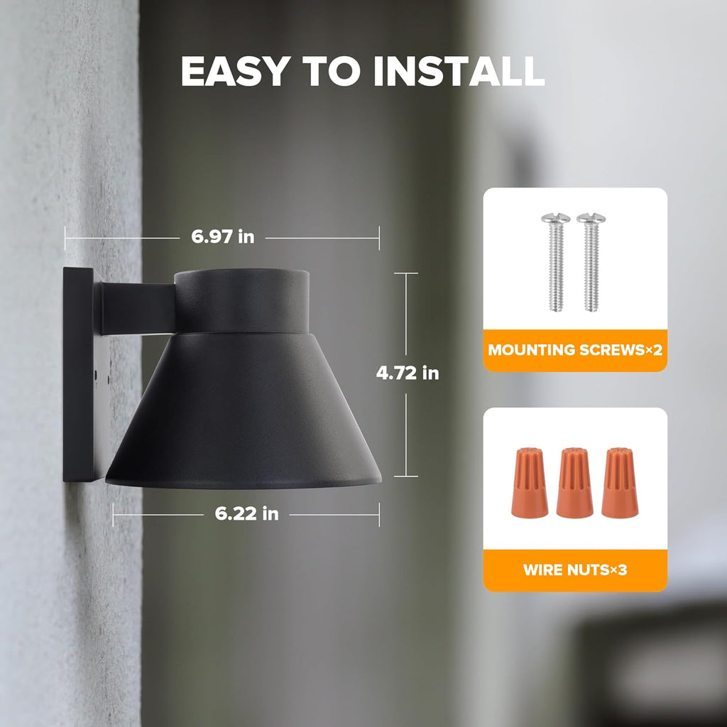2 Pack LED Outdoor Wall Light Fixtures, Black Front Porch Lights Wall Mount Lighting