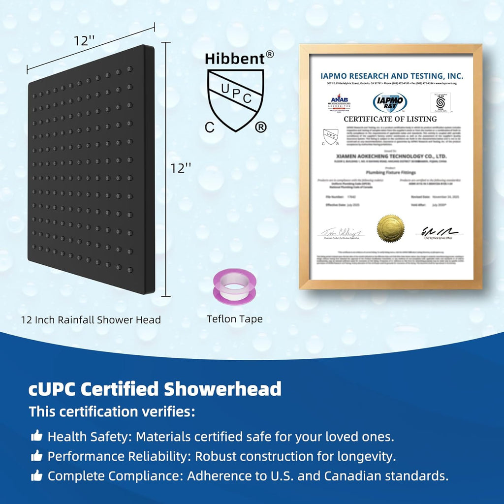 CUCPC Certified Metal Rain Shower Head, 12'' High Pressure Shower Heads
