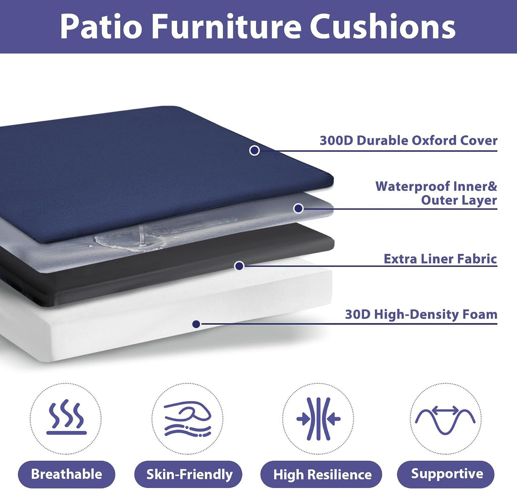 Outdoor Chair Cushions Set of 4 -Waterproof Outdoor Seat Cushions for Patio Furniture, Patio Chair Cushion with