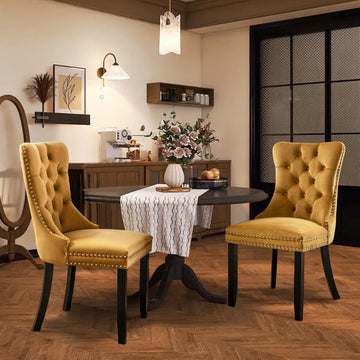 Velvet Upholstered Dining Chairs Set of 2, Modern Style Kitchen Side Chairs with Nailhead Trim and Wood Legs,Metal