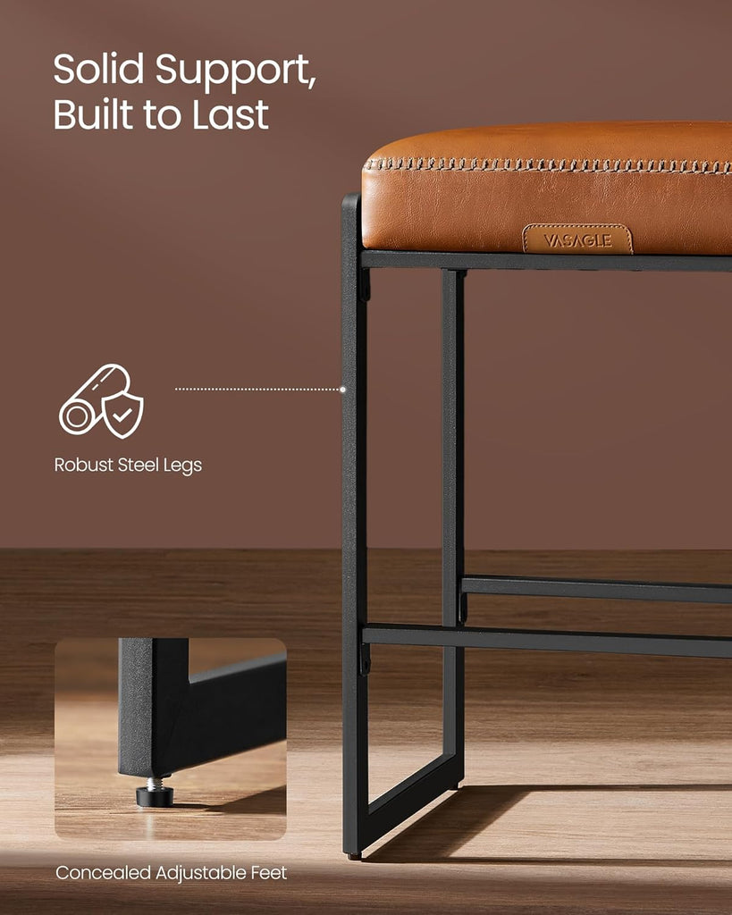 EKHO Collection - Bar Stools Set of 2, Counter Height Bar Stools, Synthetic Leather with Stitching, Mid-Century