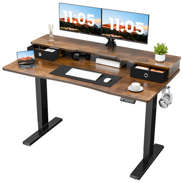 55x26 Inch Electric Standing Desk with Drawers, Rustic Walnut