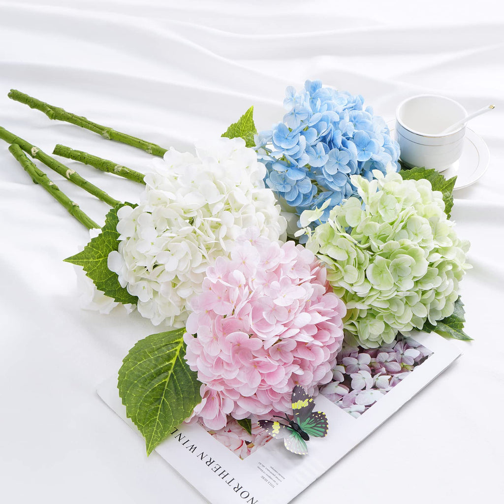 21" Real Touch Hydrangea Artificial with Long Stem & Leaves, Full Latex Faux Hydrangea Decor Party Floral