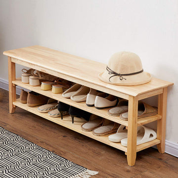 Shoe Rack Bench Wooden Storage Bench Entryway Bench, Natural, 47.2"