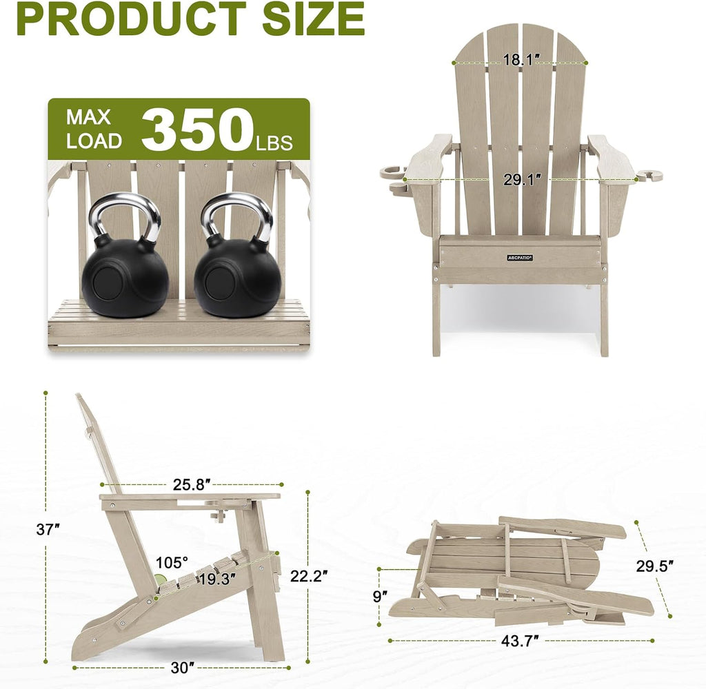 Adirondack Chair HDPE Cup Holders Heavy Duty Patio Woodgrain Sand