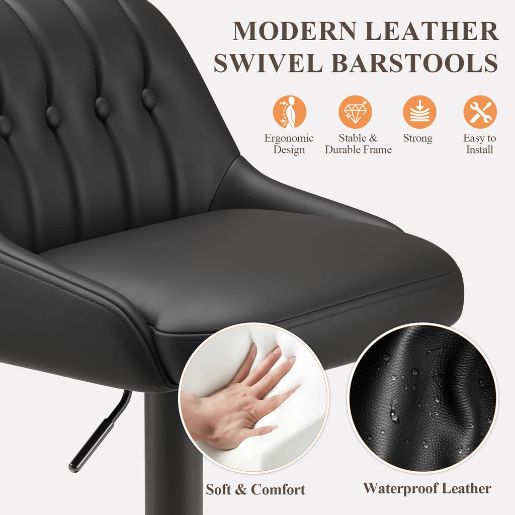 Bar Stools Set of 4, Swivel Bar Chairs, Modern Adjustable PU Leather Upholstered Barstools Counter Height with Tufted