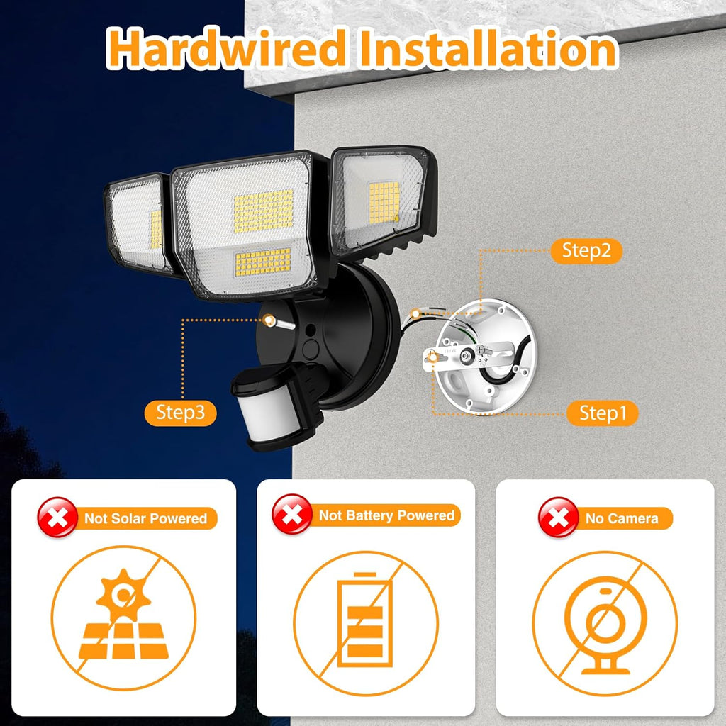 90W 10000LM LED Security Lights Motion Sensor Outdoor Lights, 4 Head Dusk to Dawn, 6500K Daylight Flood Lights
