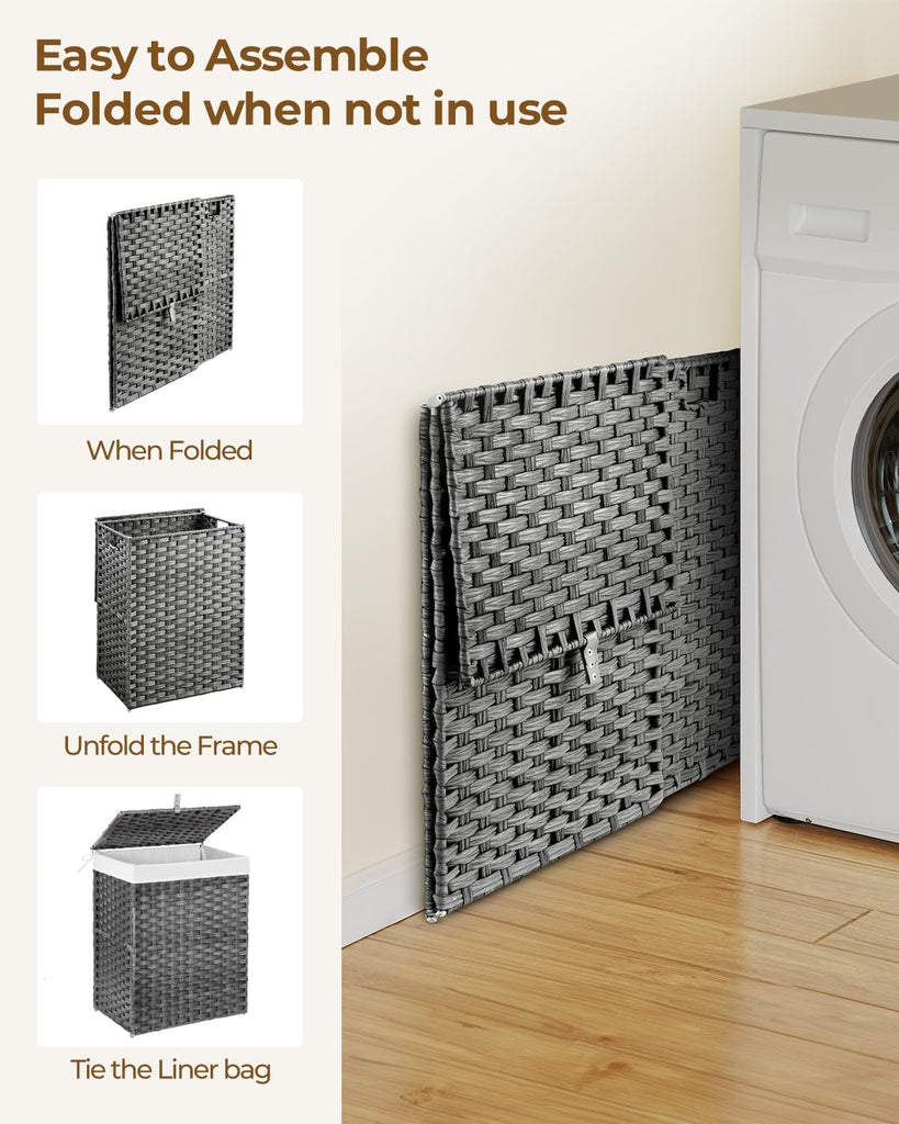 Laundry Hamper with Lid, 90L Clothes Hamper with 2 Removable Liner Bags & 2 Mesh Laundry Bags, Handwoven Synthetic