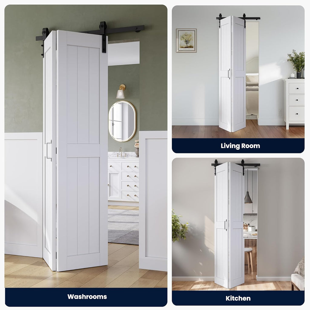Bifold Barn Door 30" x 84", MDF Bi-Fold Sliding Closet Doors with Hardware Kit Included, Pre-Finishe