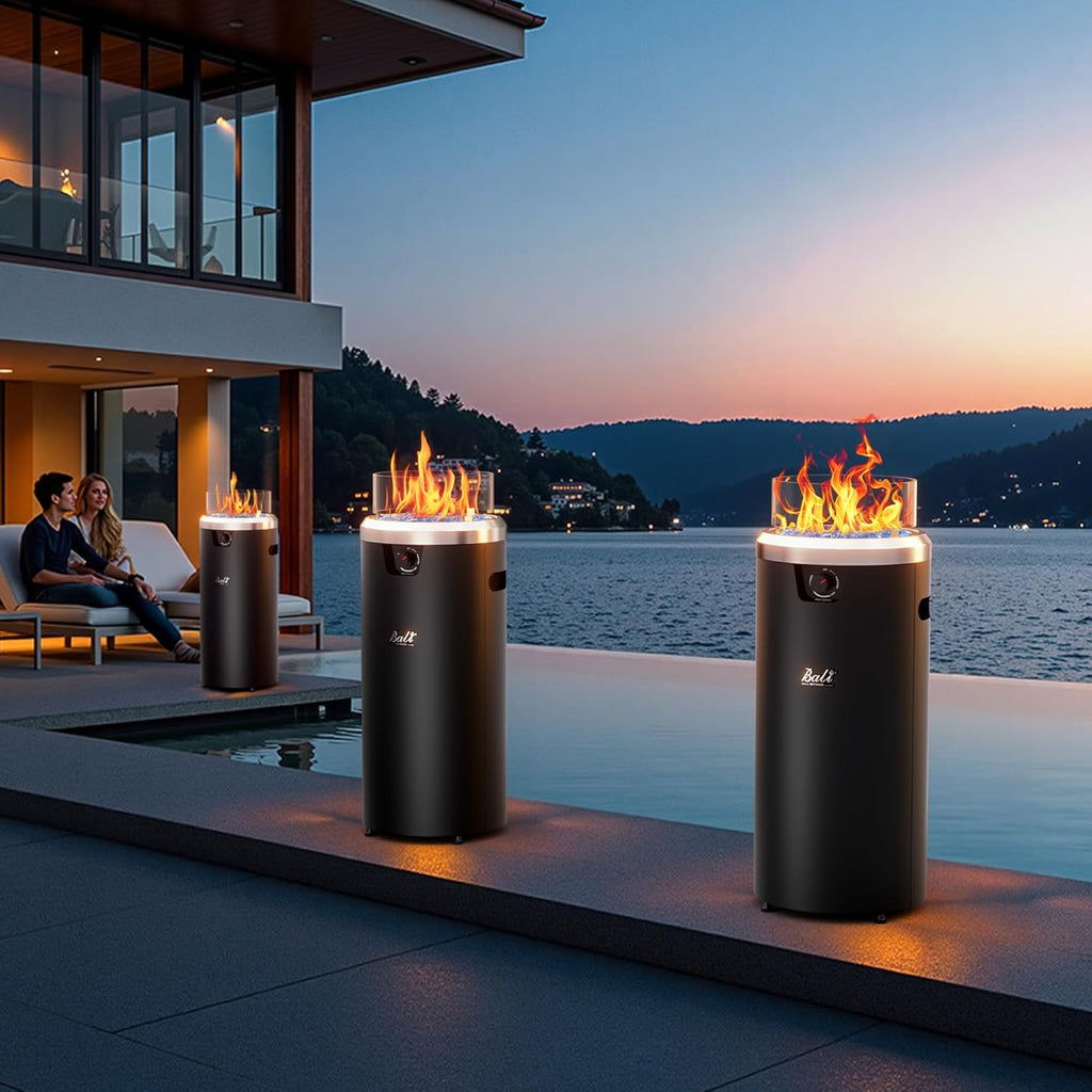 Propane Fire Pit Black, Column Outdoor Fire Pit Round, Outdoor Firepits for Outside Garden, Patio