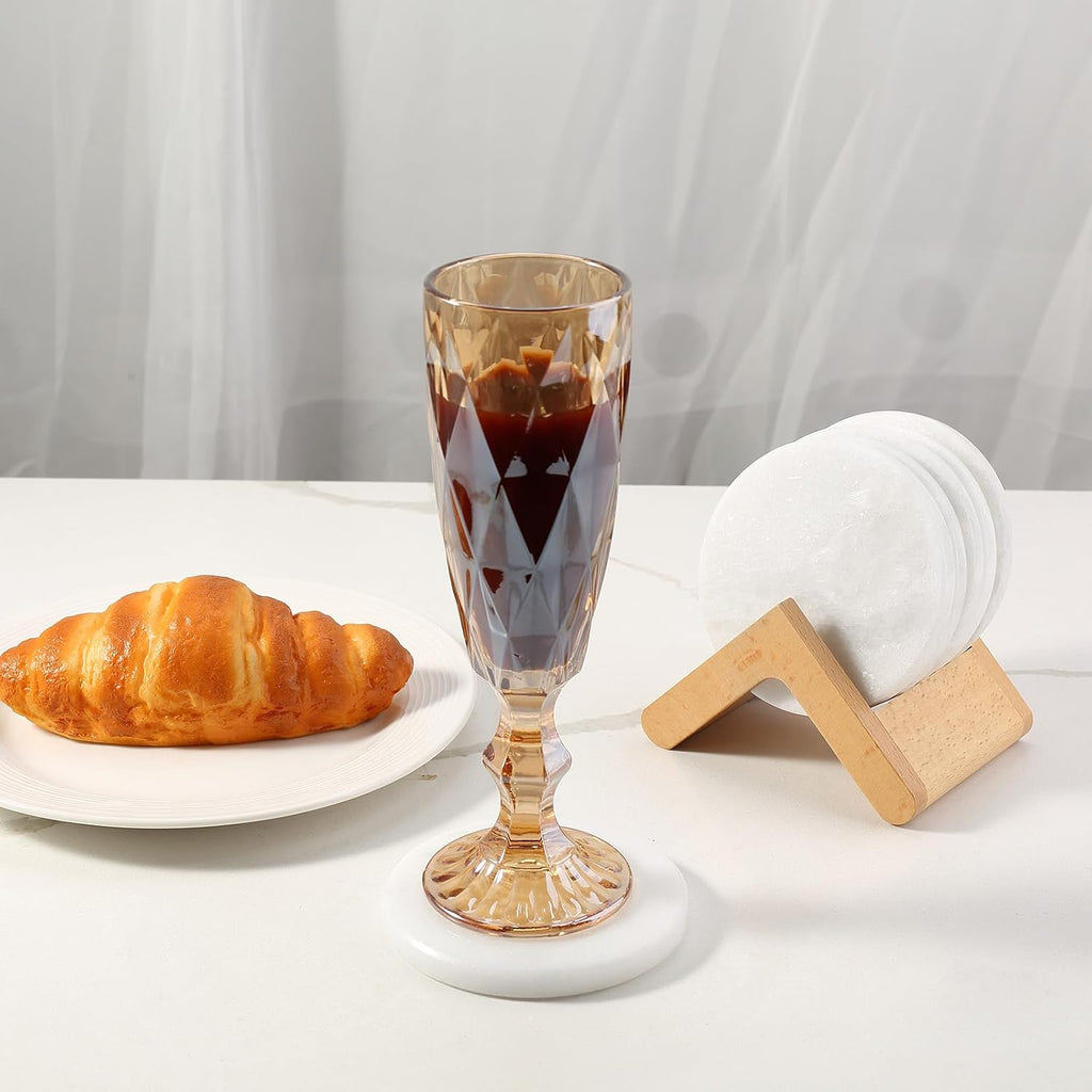 White Marble Coasters for Coffee Table, 3.9" Inches Handmade Round Coaster, Luxury Aesthetic Modern Drink - Set of 6