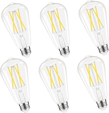 Dimmable Edison Bulbs, 4000K Daylight White, 6W Equivalent to 60 watt E26 LED Bulb, ST58 Vintage Light Bulbs, 600LM (6 Pack)