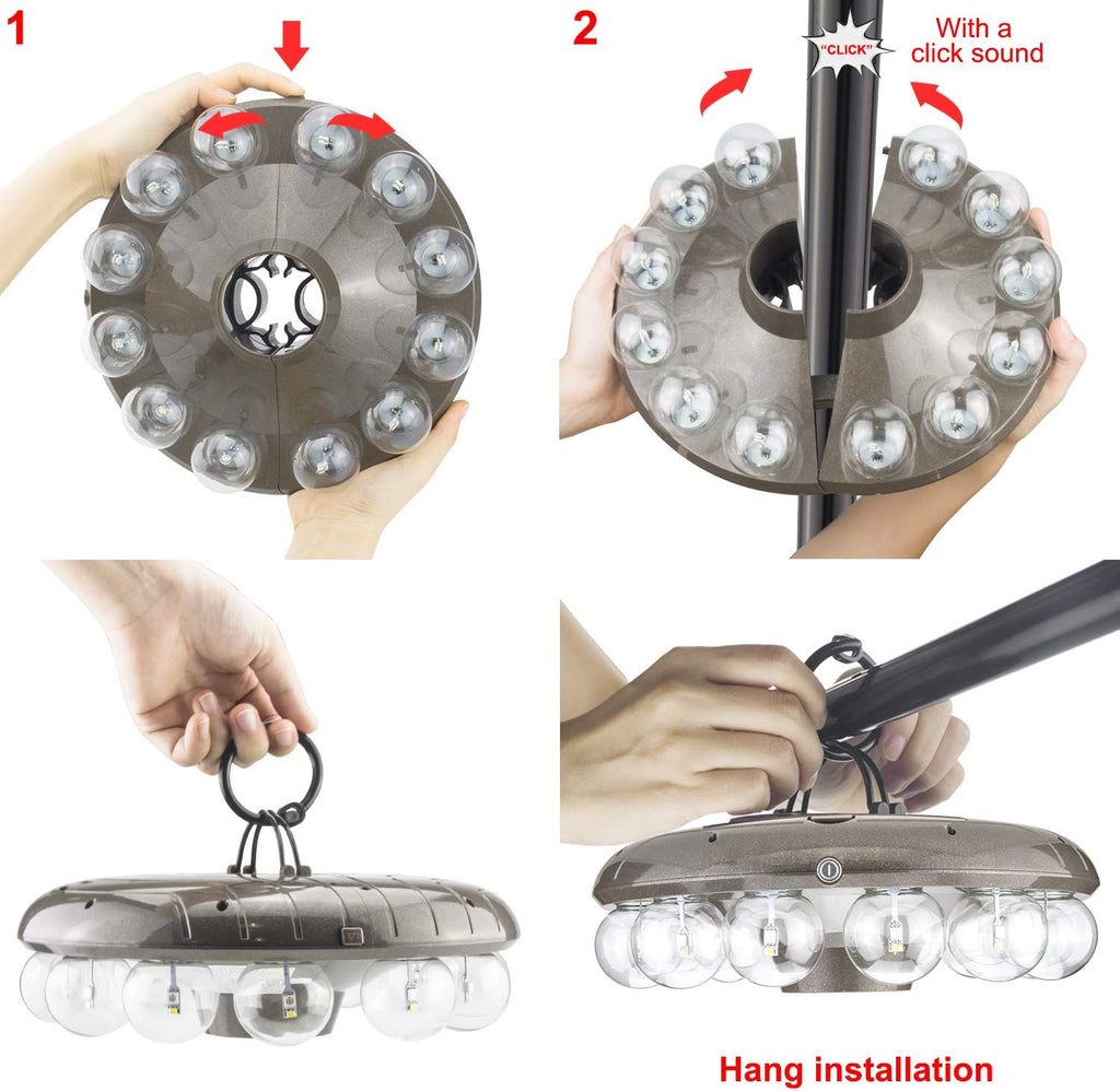 Patio Umbrella Light, 3xD Battery Operated Umbrella Pole Light with RF Remote 80Ft Through Wall