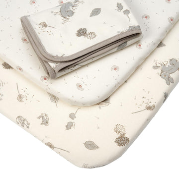 Bedside Bassinet Starter Pack - 2 Organic Cotton Fitted Sheets & Reversible Coverlet - Baby Essentials & Newborn