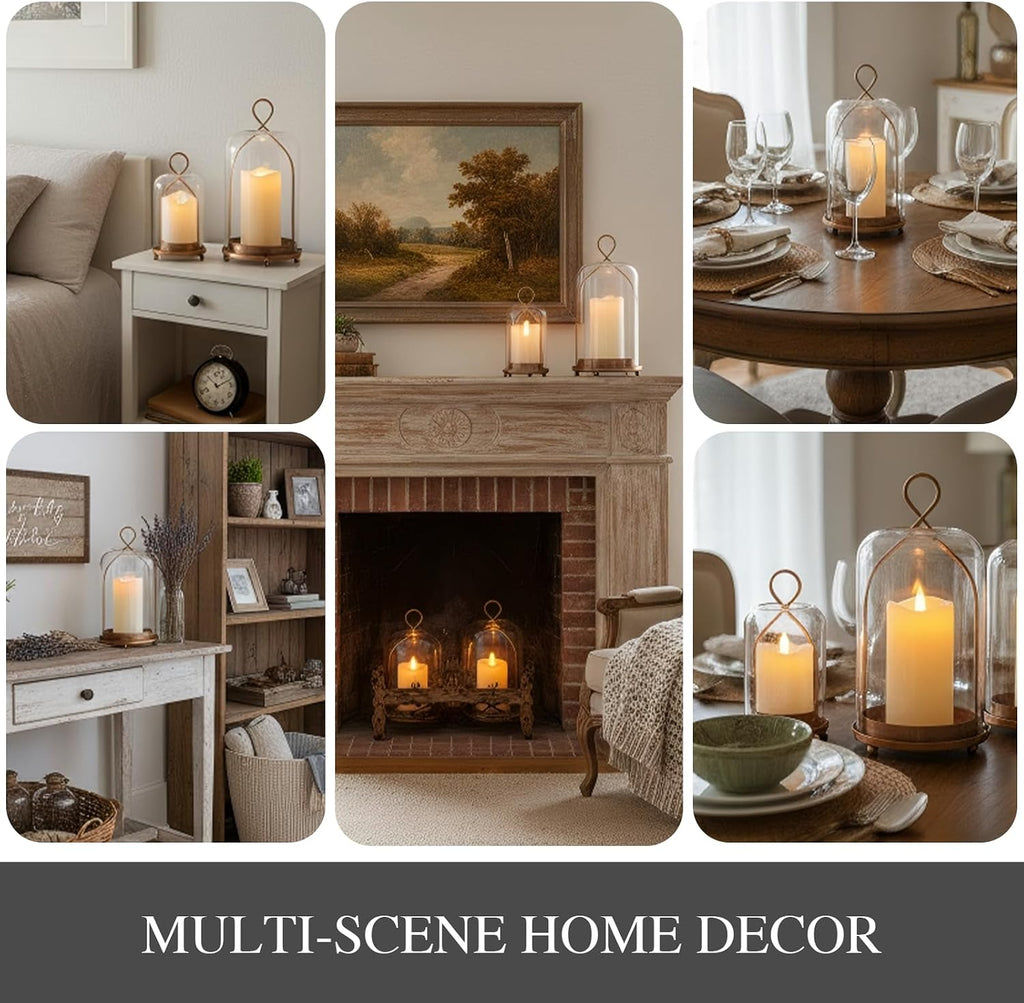 Hurricane Glass Candle Holders, Modern Farmhouse Coffee Table Decorations, Candle Holders for Pillar Candles Set of