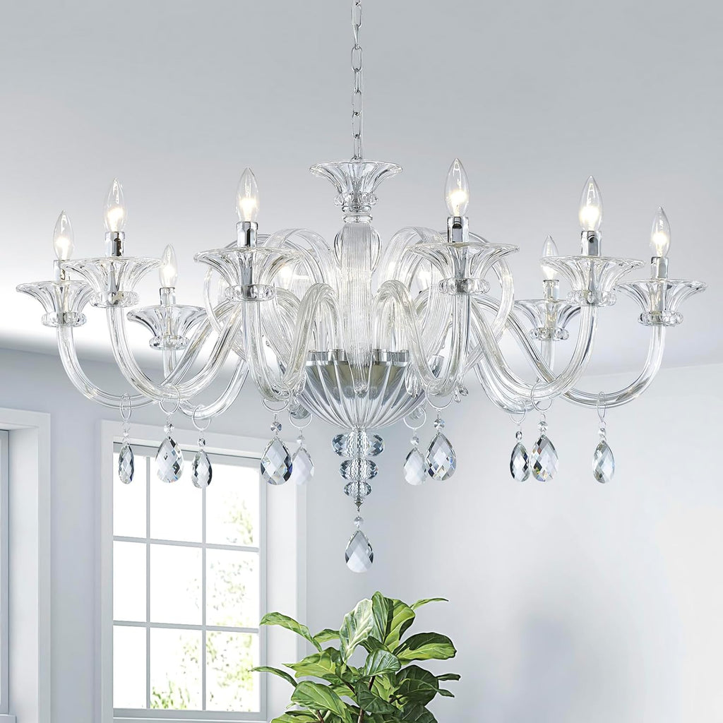 10 Light Crystal Chandelier, Modern Dining Room Lighting Fixture, Clear Pendant Light with Crystal Ball for Bedroom Livingroom, D37xW37xH22, E12 Socket A100-B0DSP9ZMKY