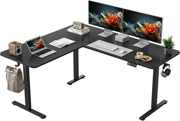 L Shaped Standing Desk Adjustable Height, 63 x 55 Inches Electric Corner Standing Desk, Black