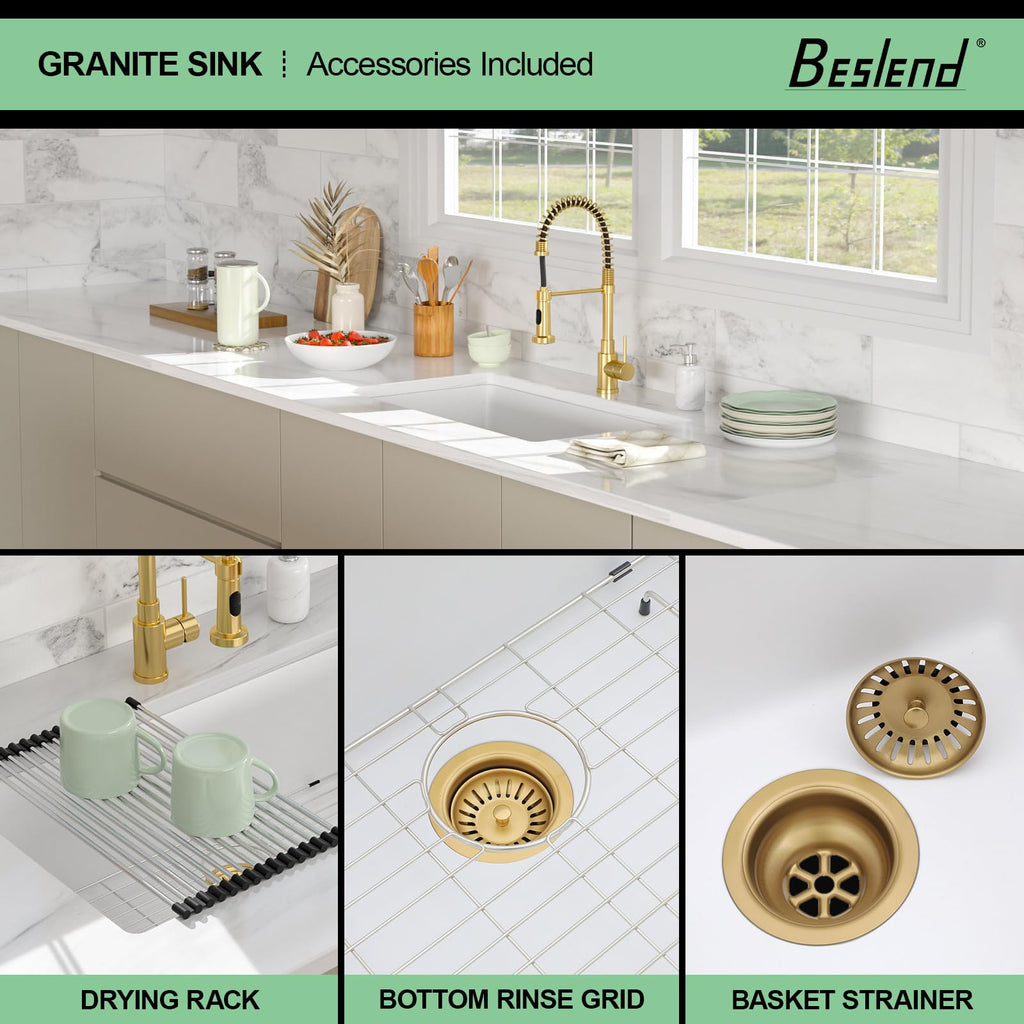33 Inch White Kitchen Sink Granite Composite