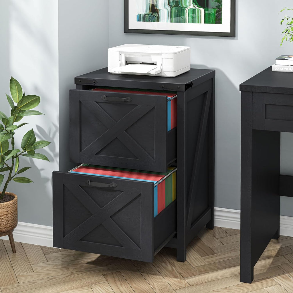 Small Farmhouse File Cabinet with 2 Drawers , Black | Vertical Filing Cabinet Fits Letter and A4 Size, Farmhouse