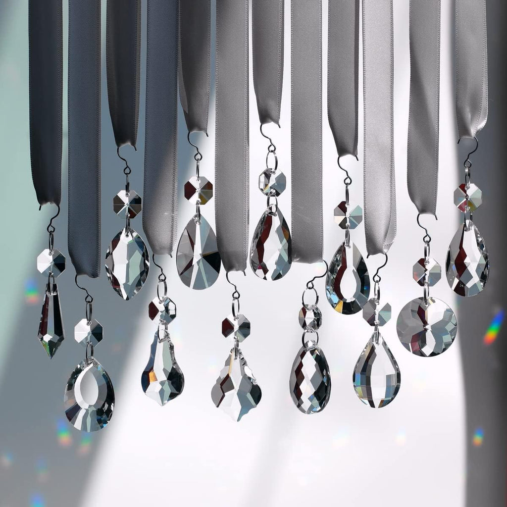 12pcs Glass Crystal Chandelier Prisms, Rainbow Hanging Crystals Suncatcher for Windows