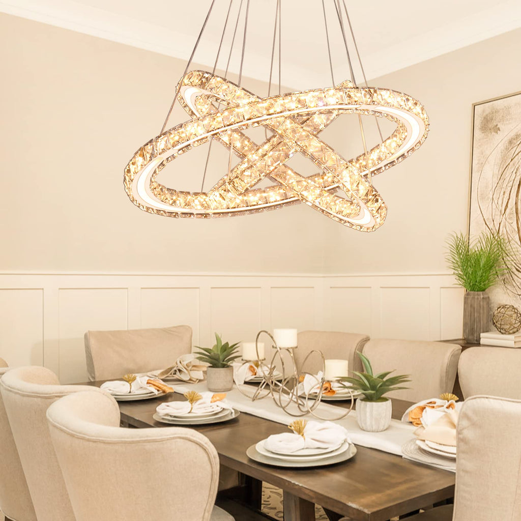 3-Ring Acrylic Crystal Chandelier, Modern Ceiling Light Fixture