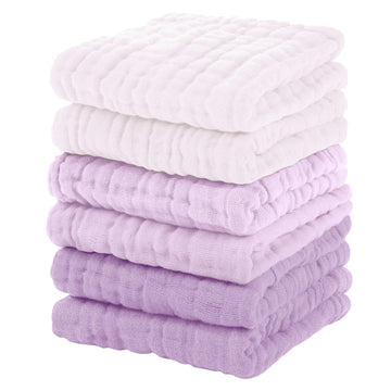 Muslin Burp Cloths Baby 12''X12'', Baby Washcloths 6 Pack, 100% Cotton Baby Wash Cloths Absorbent and Soft for