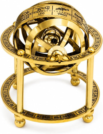 Vintage Brass Armillary Sphere Decorative Zodiac Globe Sundial Gold Astronomical Desktop Decor Antique Nautical Style
