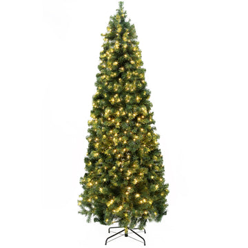 Christmas Tree, 6ft Pre-Lit Slim Pencil Fir Tree, 775 Branch Tips with 250 Multicolor LED Lights & 11 Lighting Modes