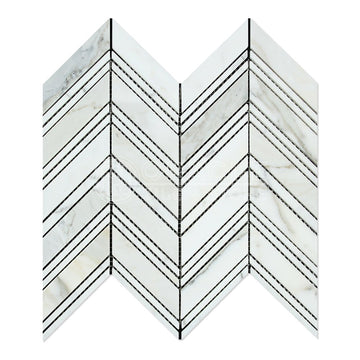 Calacatta Gold (Italian Calacutta) Marble Mini Chevron Mosaic Tile with Calacatta Gold Marble Strips, Polished