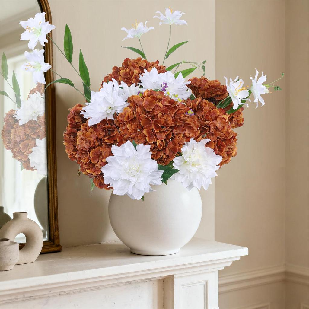 3pcs Lifelike Real Touch Hydrangea Artificial, Fall Orange